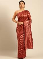 Cotton Red Casual Wear Weaving Saree